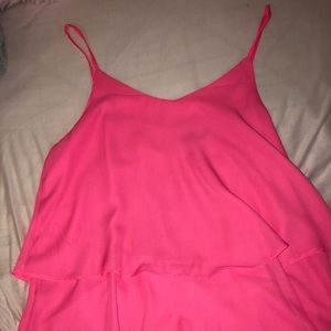 Ruffled Vibrant Pink Spaghetti Strap Shirt